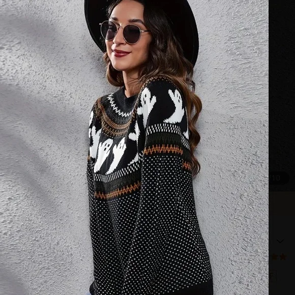 Halloween Sweater Ghostly Fun Retro Crewneck Sweater - Picture 9 of 14